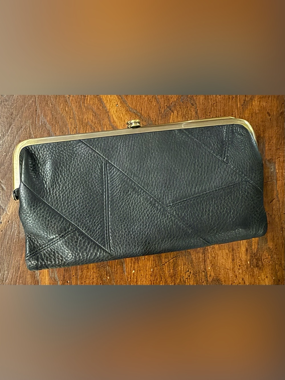 HOBO Lauren Clutch Wallet Black Leather Frame-Clasp